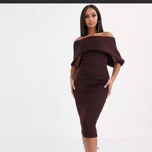 Off the shoulder bodycon midi dress! Perfect for weddings!